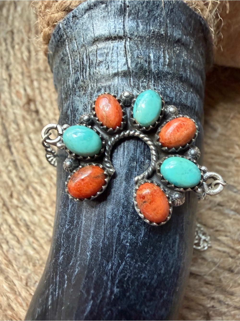 Turquoise & Orange Mojave Stone Sterling Naja Bracelet - Women Jewelry